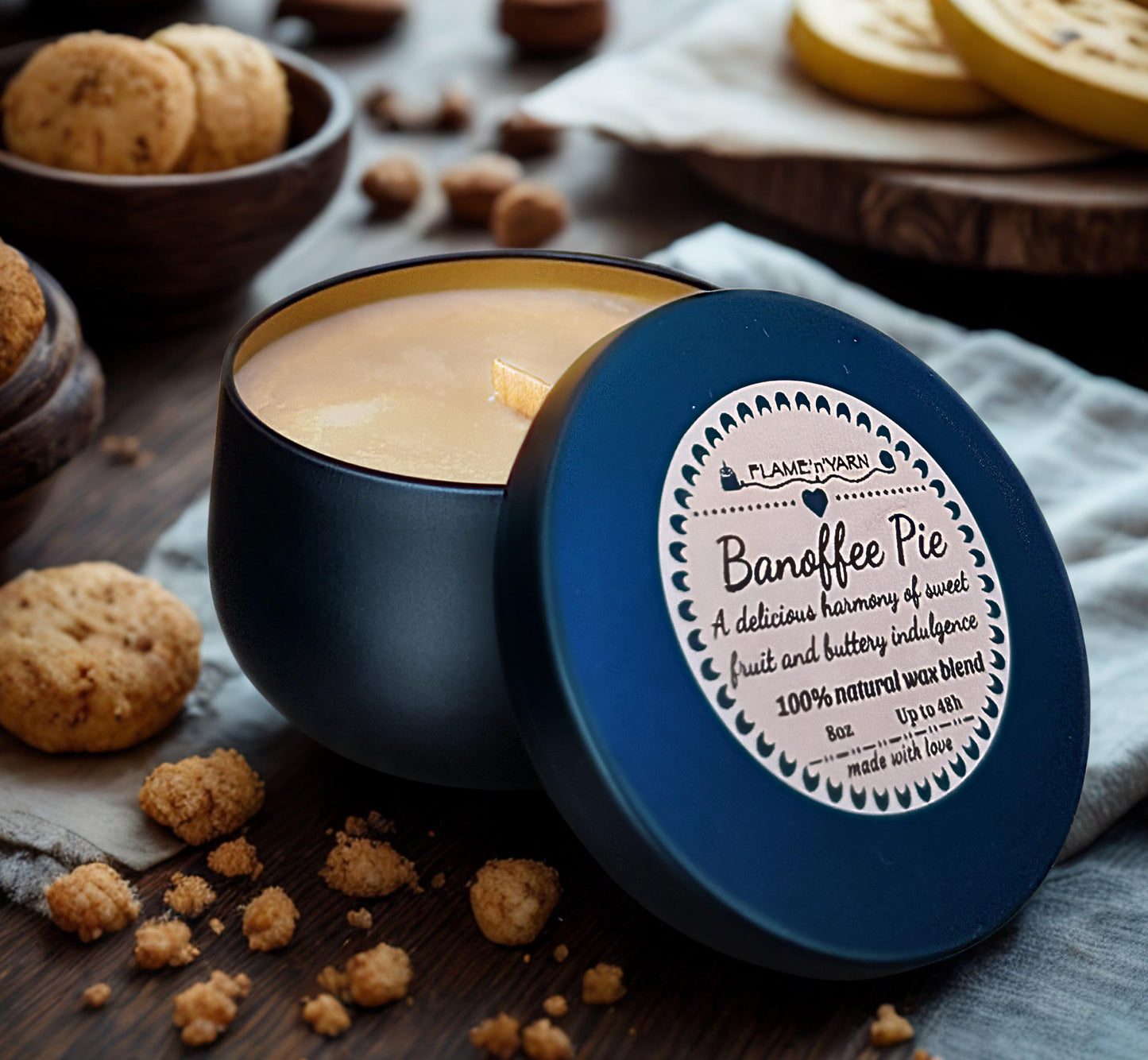 Banoffee Candle • Banana Biscuit & Caramel Scent • Coconut Soy Wax • Bakery Candle • Sweet Dessert Candle • Cozy Gift • Handmade